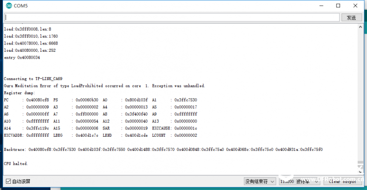 用ESP32运行示例WIFI功能使遇到CPU停止图1