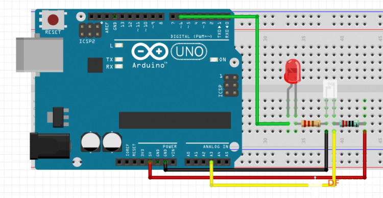 Arduino使用光敏传感器控制led灯亮度图2