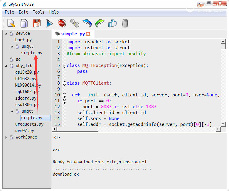 uPyCraft中的Examples Communicate  mqtt.py 4.3.1图7