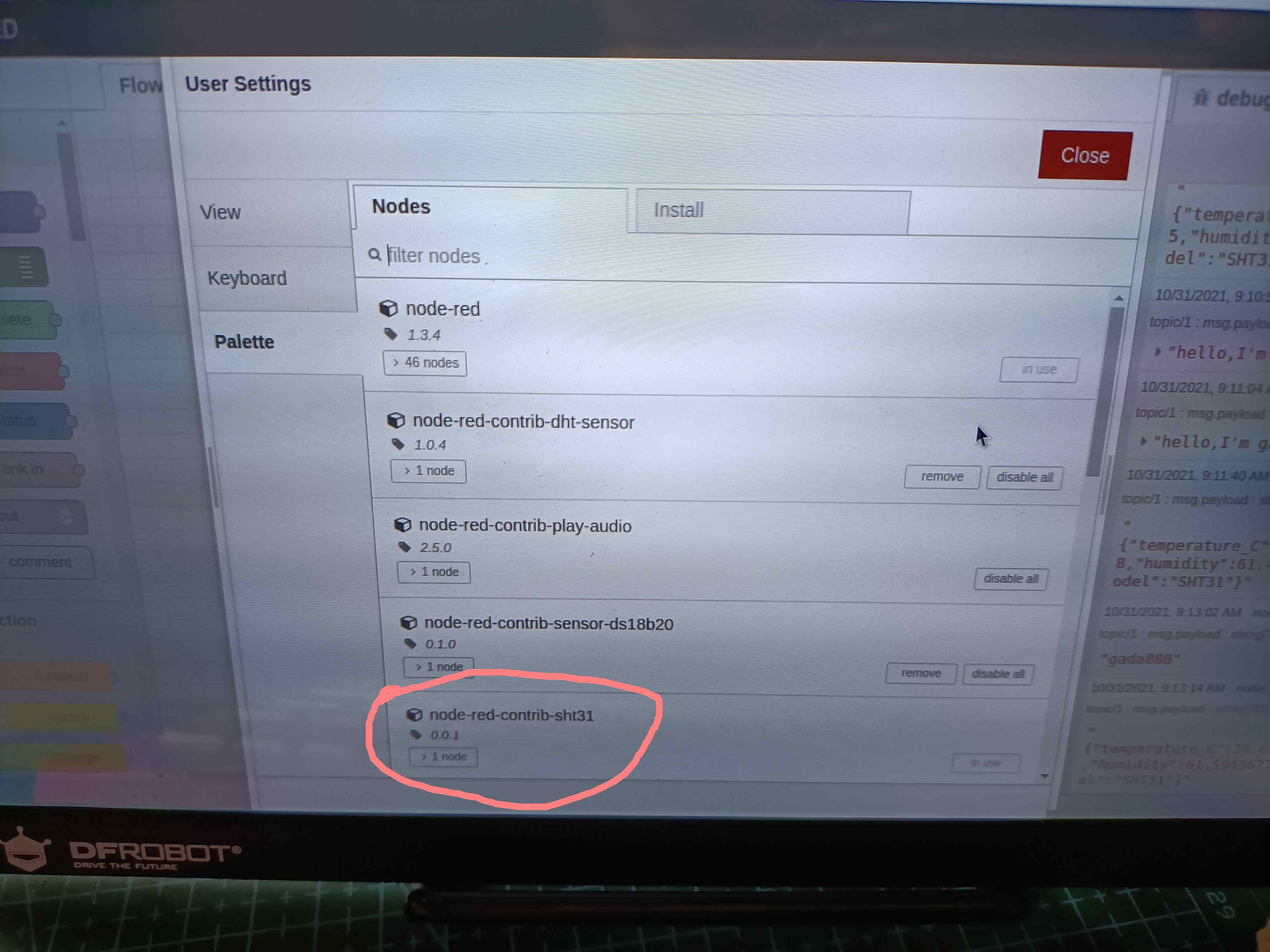 NodeRED下温度模块sht31和MQTT的双向信息发送图10