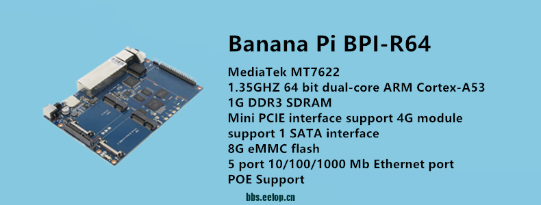 BPI-R64开源路由器MediaTek MT7622 1.35GHZ 64 bit dual-core ARM Cortex-A5...图3