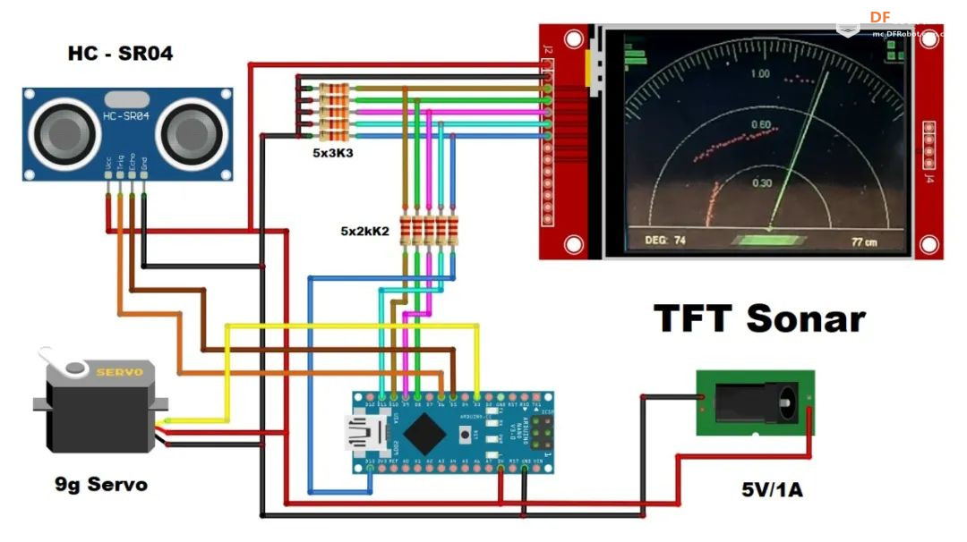 DIY Arduino 超声波声呐——TFT 显示屏上的“雷达”图3
